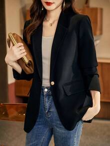 2026新款春秋黑色西装外套，韩版休闲高端女士西装大衣 - 黑色 - 查看 5