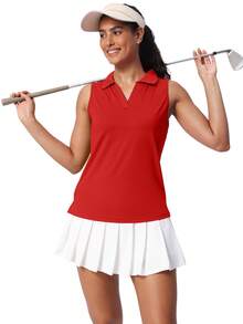 Women's Sleeveless Golf Shirts UPF 50+ Quickly Dry Tennis Polo Lightweight Sports Athletic Tank Tops - 紅色 - 查看 4