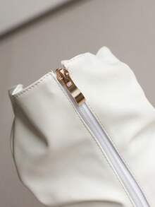 Giày bốt nữ đế thô, cao đến giữa bắp chân, nhăn, đế chống trượt, giày cao gót thời trang, đa năng nhăn cho các dịp tiệc tùng, sàn diễn và hợp thời trang - trắng - Xem 6