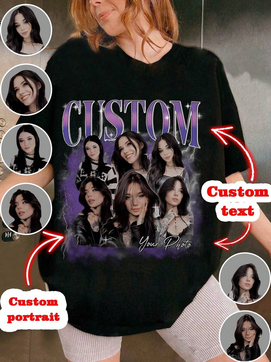 Camiseta oversize personalizada con gráficos para mujer, regalo para novia/esposa, regalo del Día de San Valentín - Agrega tu propio texto e imágenes (foto familiar/selfie/foto de mascota/foto de amigos/foto de fiesta) para diseñar tu propia camiseta impresa personalizada, fotos de bebé/pareja/familia/mascota, regalo de aniversario, Día de San Valentín, Navidad, Acción de Gracias, Año Nuevo, patrones, logotipo, negocios, regalo de boda, fiesta, regalo de cumpleaños, disfraz de Halloween, Navidad