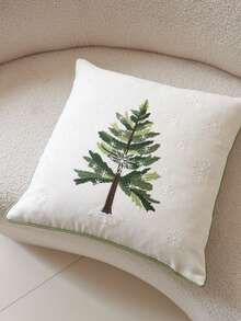 1pc Pine Tree & Snowflake Embroidered Throw Pillow Cover, Home Decor Suitable For Living Room, Bedroom, Sofa, Party, Car And Various Environments, Autumn/Winter - Multicolor - View 8
