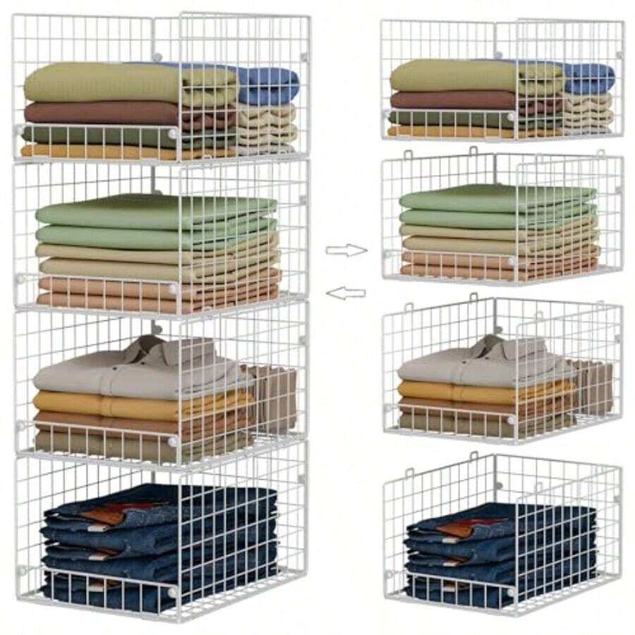 Stackable Closet Organizers And Storage 4Tier Stackable Storage Bins Foldable Closet Shelf Organizer Basket Clothes Organizers And Storage Shelves For Home Bedroom Closet Organizer System