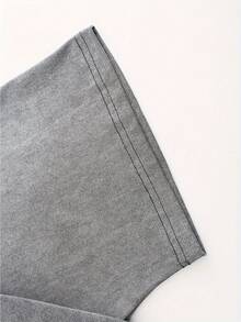 Star Pattern And "" Letter Print Men'S Summer Loose Fit Short Sleeved Washed Vintage 230g Pure Cotton Comfortable Breathable Casual Street Round Neck T-Shirt - Xám - Xem 3