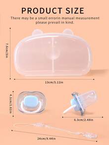 KUNT 4pcs Baby Pacifier Set, Daytime Round Nipple, Nighttime Flat Nipple, Silicone Pacifier Nipples With Dust Cover And Plastic Handle, PTCG Transparent Shell Design