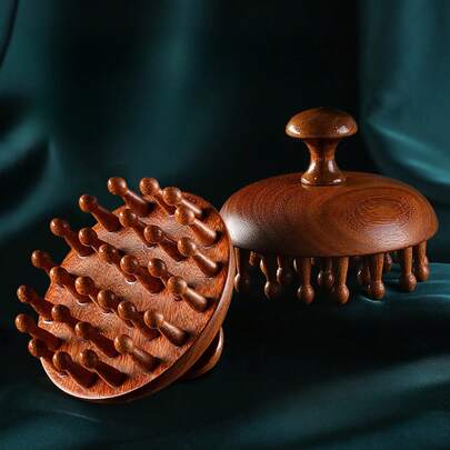 1 Piece Multifunctional Wood Scented Round Massage Comb And Scalp Massager - Dual Function Loose Comb, Interchangeable Head, Suitable For All Hair Types, Durable Rubber Brush - Promotes Hair Health And Blood Circulation, Suitable For Hair Salons And Home Use, Hair Care Accessories, Elegant Hair Tool, High-Quality Structure