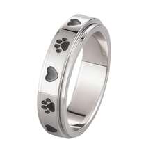1pc Cute Pet Paw Print Rotatable Stainless Steel Fidget Ring, Fashion Animal Paw Print Spin Ring Jewelry, Decoration For Anxiety Relief