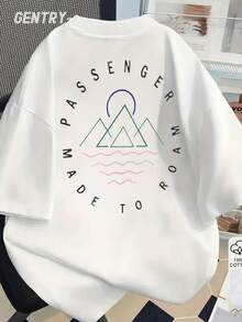 Fashionable And Simple Mens Tshirt, Featuring The Text And Landscape Pattern Print "PASSENGER ", A Casual Pure Cotton Round-Neck Men's Short-Sleeved Shirt, Suitable For Daily Wear. Men Clothing. - trắng - Xem 3