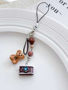 1pc Camera Beaded Mobile Phone Chain, Creative Bag Hanging Key Chain Bear Chain, Cute Beaded Pendant Keychain Pendant, Cute Niche Pendant, Suitable For Using As Earphone Cover, Luggage & Bag, Cellphone And Keychain Pendant - Multicolor - View 10
