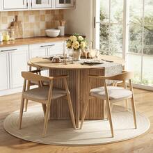 LITTLE TREE 39" Round Dining Table For 4, Farmhouse Kitchen Table With Sturdy Fluted Wooden Base, Modern Small Circle Dinner Table For Dining Room, Living Room - 淺棕色 - 查看 3