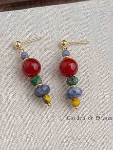 1 pereche de cercei în stil boem, cercei cu pandantiv din argint 925 original, lucrați manual, cercei cu ciucuri din piatră naturală și agat chinezesc, stil retro, potriviți pentru purtarea zilnică a femeilor, cadou surpriză pentru iubită