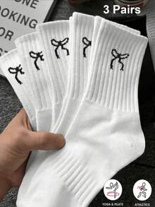 Bow Pattern Socks For Women White Black Running Hiking Dress Female Male School Work Hiking Funny On Dress Sock Winter Sock Four Season Valentine's Day - Multicolor - View 6