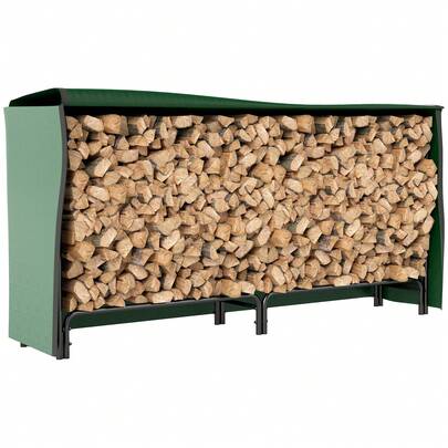 Outsunny Firewood Rack With Waterproof Cover, Heavy Duty Metal Log Store Indoors, Log Storage Holder For Outdoor Indoor Fireplace, 200 X 36 X 99 Cm, Dark Green