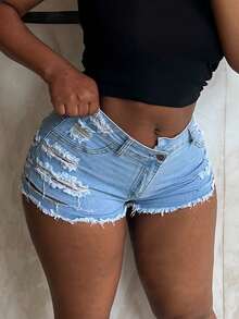 Va Va Voom Women's Dress Hole Denim Shorts Hot Pants - Light Wash - View 10