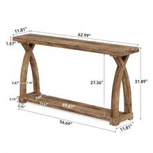 LITTLE TREE Console Table Sofa Table For Entryway, 63-Inch Long Solid Wood Farmhouse Couch Table Behind Sofa With 2-Tier Storage Shelf For Living Room, Foyer, Hallway - 棕色 - 查看 4