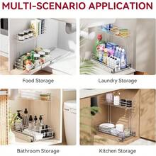 Under Sink Organizer 9" W X17 D Pull Out Cabinet Organizer 2 Tier Under Sink Slide Out Chrome Plated Under Kitchen Bathroom Organizer Pantry Cabinet Closet Organization Rack 1 Pack