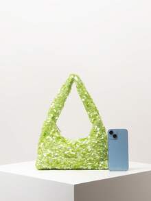 Sequin Shoulder Bag, Bridal Party, Glittering Sequin Shoulder Bag, Prom Bag, Prom Accessories, Elegant Women's Bag, Wedding Items (Pattern Random) - Green - View 3