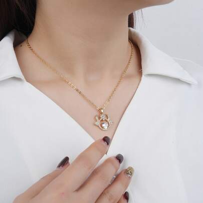 1pc Minimalist Creative 18k Gold Plated Copper Zirconia Tennis Racket Pendant Necklace, Couples Gift