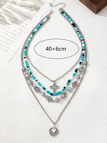 1pc New Bohemian Multi-Layer Beaded Chain Necklace, Elegant Jewelry For Women