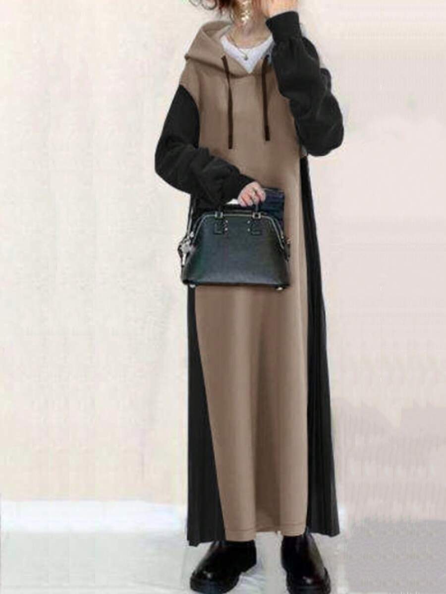 New Arrivals For Autumn And Winter: Long Dresses, Long Sleeve Dresses, Hooded Dresses, Sweatshirt Dresses, Fashionable, Relaxed, Elegant, Perfect For Commuting - 卡其色 - 查看 1