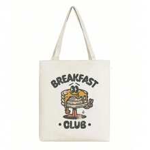 Breakfast Club Tote Bag - Open Top Canvas-Like Grocery Bag With Pancake Print, Commuting, Shopping, Lunch Runs - Durable Everyday Carryall Breakfast Lovers & Brunch Outings, Playful Graphic Design, Vibrant Design Craftsmanship, Fun Pattern, Reinforced Handles, Casual Shoppers - trắng - Xem 3