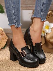 Tacones altos de plataforma gruesa, cómodos zapatos de trabajo, primavera/verano 2025