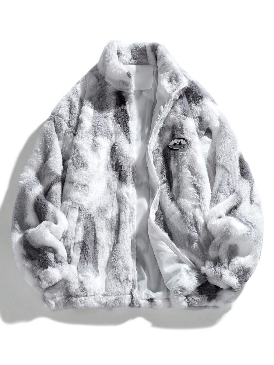 时尚男士长袖外套，加厚保暖休闲宽松外套，适合秋冬季穿着 - 灰色 - 查看 1