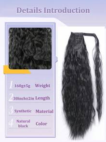 Long Curly Ponytail Extension 32 Inch Black Color Wrap Around Clip In Hair Synthetic Fiber For Women Daily Use(Straight Curly) - Black - View 3