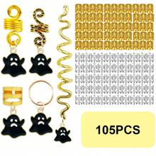 105pcs Halloween Wig Jewelry Ring African Twisted Braids Spring Braids Three-Strand Braids Hollow Braids Hair Extension Rings Dreadlocks Decorative Rings,Halloween - Multicolor - View 3