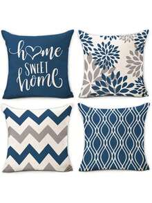 4 件装蓝色几何图案抱枕套 - 沙发装饰靠垫套，户外家居装饰枕套，单面无芯，花卉节日装饰枕套（16 英寸 x 16 英寸、18 英寸 x 18 英寸、20 英寸 x 20 英寸）（12 英寸 x 20 英寸） - 藍色 - 查看 13