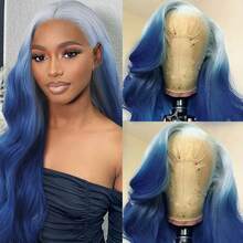 13x4 HD Lace Front Wig Ombre Pink Red Color Long Body Wave Synthetic Hair 180% Density Pre-Plucked Glueless Red Ombre Colored Long Wavy Hair 26 Inch Free Part Soft Natural Look For Women Versatile Styling Options - 漸層藍色 - 查看 2