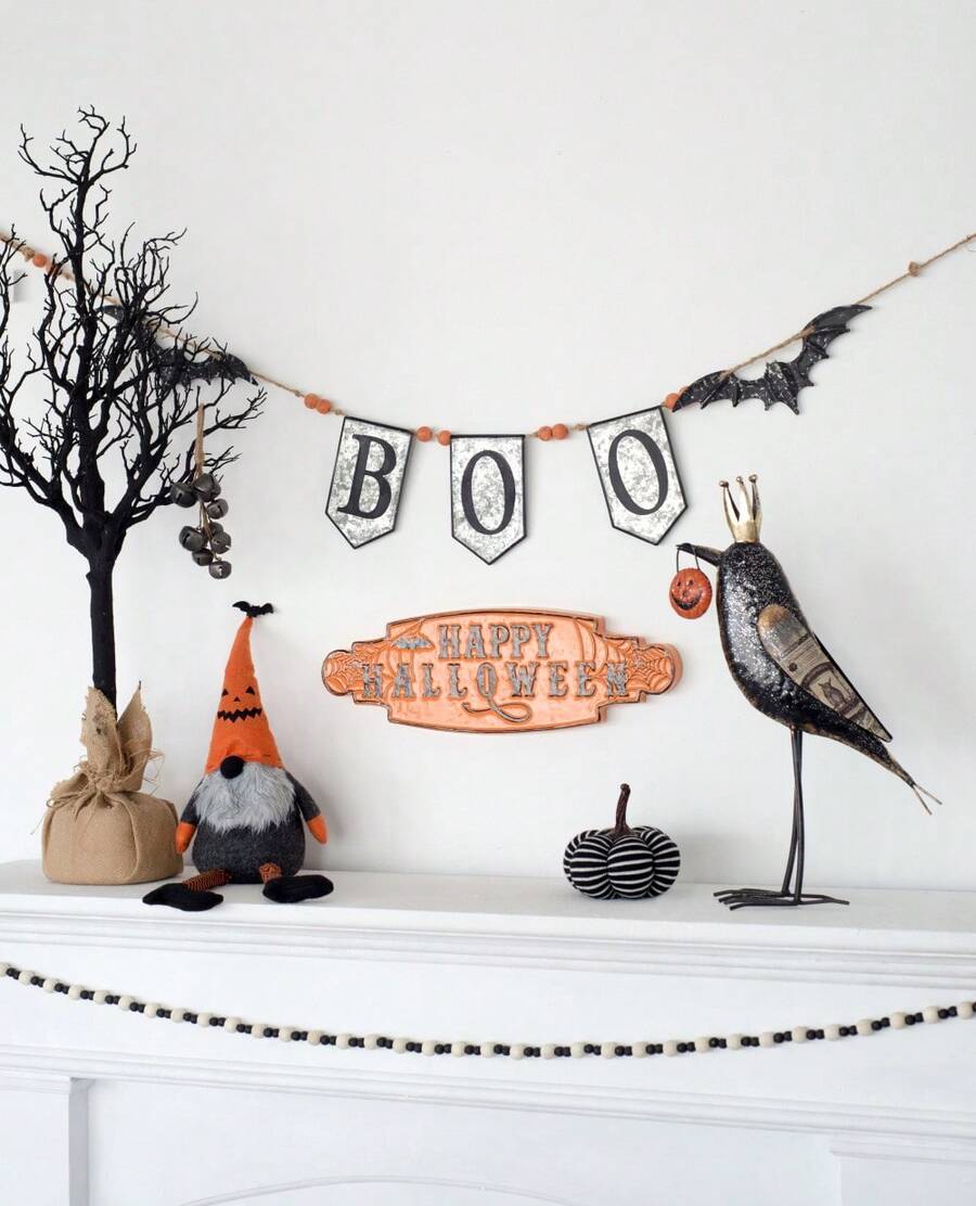 67x7.3"H Iron Boo Banner W/Bats, For Halloween Holiday Decor