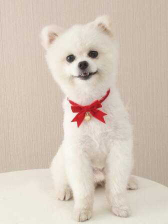 1 pieza Collar de mascota versátil con campana roja y lazo, accesorio para gato/perro