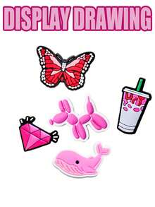 16-23-33-53-61 PCS Flat Pink Mixed Package Series, Whale, Dessert, Unicorn, Cat, Butterfly, Starfish, Stationery, Detachable Washing, Pointe Fashion Accessories, Light Up Every Step Of Style, Inlaid In The Shoes Of The Craft Pearl Shining Bright, Cute Summer Daily Wear - Multicolor - View 4