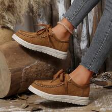 Retro Suede Thick Sole Lace-Up Women Casual Shoes, Lightweight Shock-Absorbing Fashionable For Daily Wear - 棕色 - 查看 5