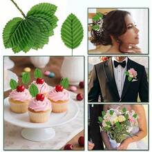 200 Pcs Artificial Leaves, 4.13x1.3 Artificial Green Leaves Faux Wired Single Wire Leaf Fake Leaf For Flower DIY Home Decorative Bouquet Wreaths Wedding