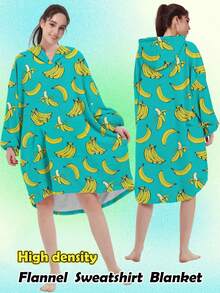 1pc Thick Flannel Single Layer Hoodie With High Permeability Printing, Adult Wearable Blanket With Sweet Donut, Leopard, Fruit Patterns, Warm And Windproof Loungewear For Autumn/Winter