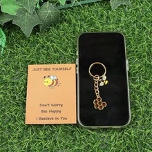 1pc/2pcs Inspirational Gift Keychain With Bee & Sunflower Design, "Be Yourself" & "Thank You For Helping Me Grow" Messages, Motivational Gift, Encouragement Card, Autumn Thanksgiving Accessories School Car Accessories Cute Goth Y2k Halloween Accessories Teachers Day - Orange - View 11