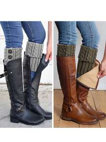 Women's Winter Warm Boot Covers, Crochet Short Boots Socks, Button Over-The-Knee Boot Covers, Women's Warm Twisted Crochet Leg Warmers, Wool Leg Warmers And Boot Covers, Winter Cold-Proof Boot Socks Warm Gift, Christmas Gift, Fashionable Warm Gift - Multicolor - View 4