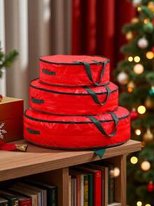 1pc Christmas Flower Wreath Storage, Holiday Decoration, Flower Wreath Accessories, Popular Zippers, Mobile Handles, Dust-Proof Storage Bags For Organizing