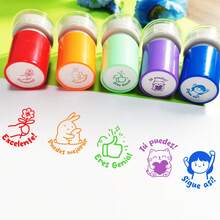 5 件圆形彩色西班牙卡通表扬印章套装，多色图案，带有鼓舞人心的西班牙语短语，适合全球学习、教师和家长表扬、激励印章“太棒了！”，“你能做到！”，积极肯定，返校，学校用品 - 套裝 - 查看 6