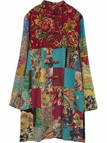 LUZU JUNU Women's Trench Coat Floral Print Long Cotton Linen Jacke Cottagecore Clothing Patchwork Outwear Bohemian Unique - 黃夾克 - 查看 2