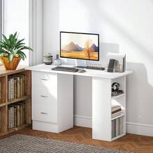 HOMCOM Computer Desk, Writing Table, PC Workstation With 3 Storage Shelves And Drawers, Silver Handle, For Home Office, White - White - View 8