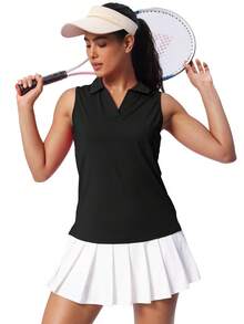 Women's Sleeveless Golf Shirts UPF 50+ Quickly Dry Tennis Polo Lightweight Sports Athletic Tank Tops - màu đen - Xem 3