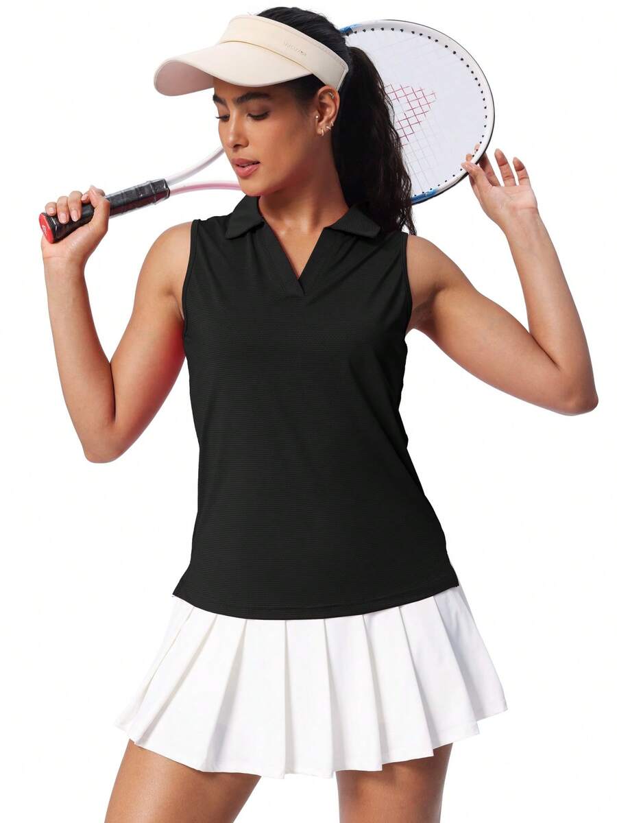 Women's Sleeveless Golf Shirts UPF 50+ Quickly Dry Tennis Polo Lightweight Sports Athletic Tank Tops - 黑色 - 查看 1