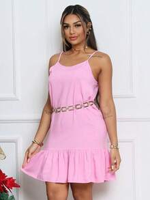 Loose Women's Dress With Adjustable Straps - Viscose Fabric - 粉色 - 查看 8