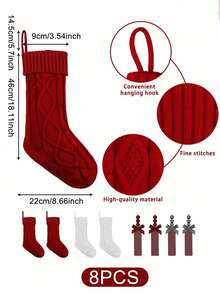 8Pcs Large Christmas Stockings With DIY Wood Name Tags, 18 Inch Large Stockings Xmas Hanging Decorations With Christmas Stocking Tags For Xmas Party Decor Decorations - Multicolor - View 12