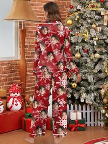 Printstory Customized Polyester Pajama Set, Personalized With Any Pattern, Unique Customized Gift, Suitable For Family And Friends, Christmas - Red - View 2
