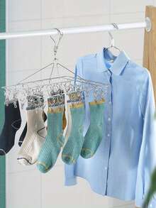 Pinzas de ropa de acero inoxidable y percha antigoteo, percha a prueba de viento, adecuada para calcetines, sujetadores, ropa interior, accesorios de lavandería, calcetines plegables, ropa interior, toallero, sujetadores, ropa interior, ropa de bebé. Estante de almacenamiento de ropa, tema navideño acogedor para el hogar - Multicolor - Ver 6