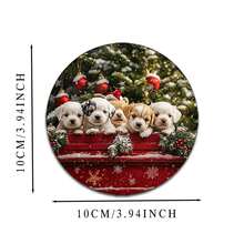 6 pièces/set ou 420 pièces/70 sets Chiens de Noël assis dans un camion rouge, motif sapin de Noël et flocons de neige, dessous-de-verre ronds en caoutchouc absorbant de 10 cm/2 mm d'épaisseur avec fond en caoutchouc souple, dessous-de-verre décoratifs convenant pour les tasses, la décoration de la cuisine et de la table de salle à manger