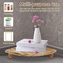 Corner Counter Wood Shelf, Rustic Pedestal Stand, Farmhouse Corner Shelves Stand, Tray Riser For Coffee Bar, Bathroom Countertop Organizer Corner, Centerpiece Display Riser For Kitchen (Wooden) - 卡其色 - 查看 3